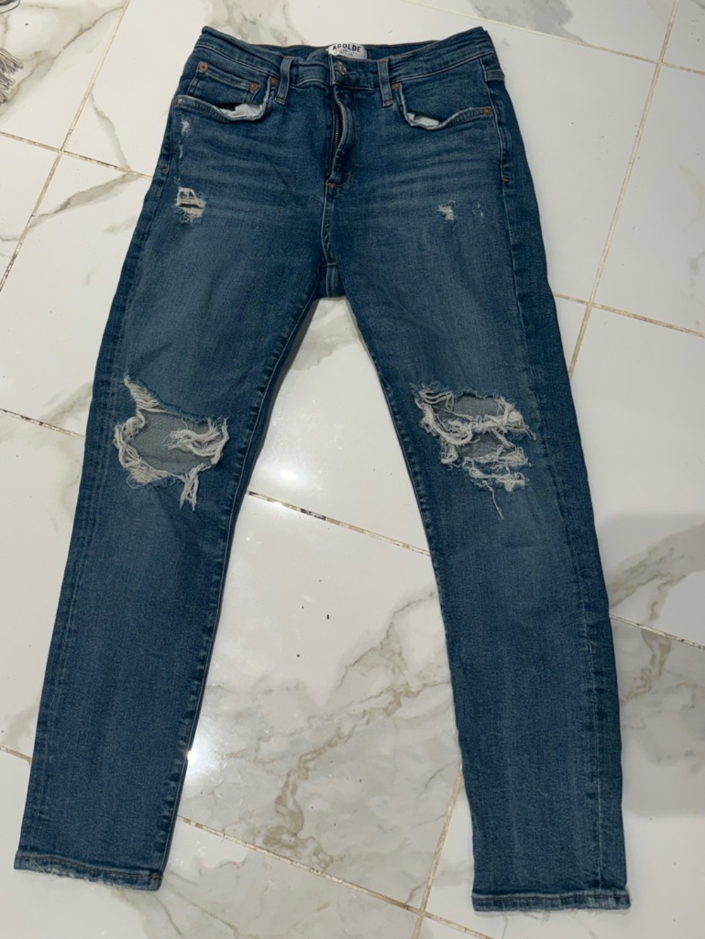 Agolde Dark Blue Distressed Skinny Jeans